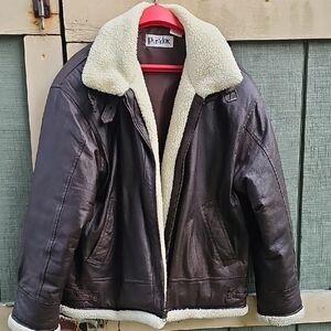 Parker Men's Dark Brown Leather Bomber Jacket with Cream Shearling